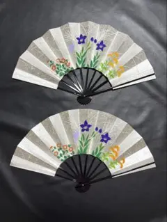 扇子　29cm 2枚組　銀もみ　秋草花　舞扇子　舞踊　大衆演劇　着物　和装　小物