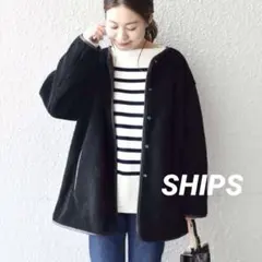 シップス ノーカラーコート F フリースジャケット ブラック ボアコート DMW