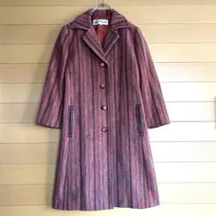 レトロ ツイード テーラード ロングコート 赤紫 レッド 古着女子 y2k M