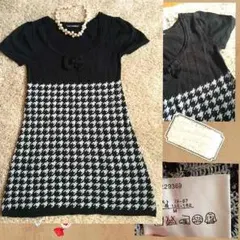 チドリ柄半袖ニットワンピ