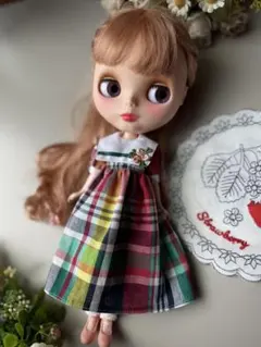 ブライス アウトフィット 【黒色ギンガムチェック×さくらんぼOP3点