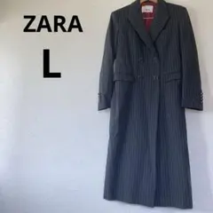 ◆レディース ZARA ザラ チェスターコート ストライプ ネイビー Lのサムネイル
