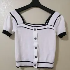 【GRL 】バイカラースクエアネック　ニットカーディガン　半袖　Mサイズ