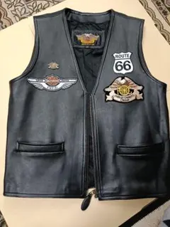 Harley-Davidson レザーベスト ハーレーオーナーズワッペン刺繍