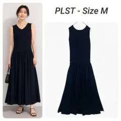 プラステ PLST ノースリーブ ロング ワンピース ネイビー Vネック リブのサムネイル