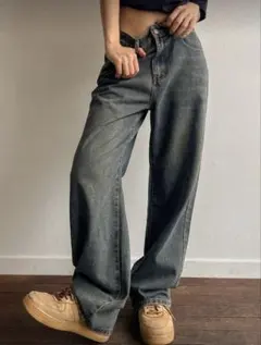 SHEIN DAZY ワイドレッグ バギーパンツ デニム ヴィンテージ Lサイズ