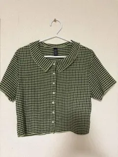 shein レディース 半袖シャツ XL ブラウン ミニ丈 クロップド丈