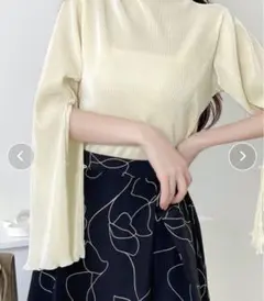 揺らめきスリーブ　2wayメロープリーツ袖スリットブラウス　トップス