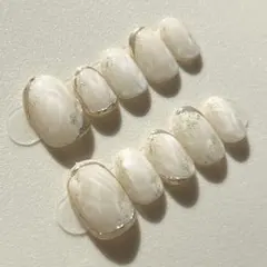 【No.65】ジェルネイルチップ オフホワイト　ベージュ　ホワイトゴールド