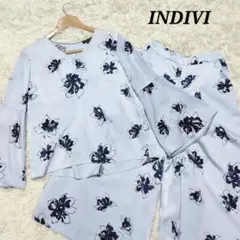 インディヴィ　セットアップ　ブラウス　フレアスリーブ　ガウチョパンツ　花柄