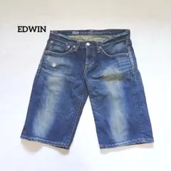 エドウィン ストレートカットデニムショートパンツ カジュアル ブルー 小さめ Sのサムネイル