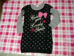 motherways　130ｃｍ新品長袖ワンピース　黒地にグレーのドット柄