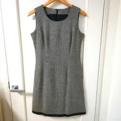 OFUON ノースリーブひざ丈ワンピース 白黒千鳥格子 サイズ40(11号)