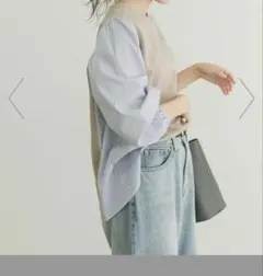 異素材切替プルオーバー ストライプ袖