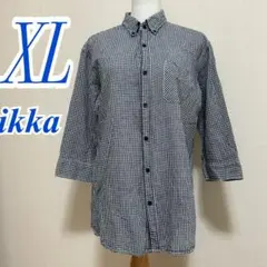 ikka イッカ ギンガムチェックシャツ XL ネイビー ホワイト カジュアルのサムネイル