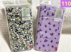 【新品】ユニクロ　10分丈　リブレギンスパンツ　花柄　パープル　110㎝ 2枚