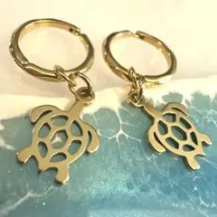 ホヌ（海亀）フープピアス　316L 18K ハワイアンジュエリー