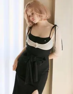 andmary Lady like ribbon dress black