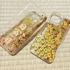 iPhone13promax用シリコンケースカバ2個セット金箔流れ財運幸運金運