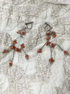 オレンジ コーラル フリンジ イヤリング