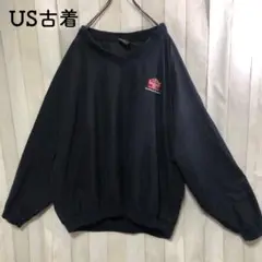 US古着ナイロンプルオーバーナイロンジャケット紺ネイビー　刺繍　ワンポイント