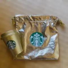 Starbucks ゴールド巾着ポーチとカップセット　スターバックス
