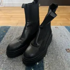 ZARA サイドゴアレザーブーツ ブラック　36