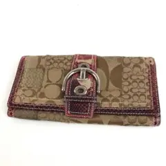 COACH コーチ シグネチャー 長財布 ベージュ レッド レディース ブランド