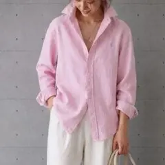 美品⭐️ラルフローレン オーバーサイズリネンシャツ ★人気カラー★ ピンクのサムネイル