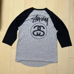 90s stussy ラグランスリーブ 刺繍ロゴ グレー×ブラック　パキスタン製 90s STUSSY ラグランTシャツ サーフマン Lサイズ アメリカ製