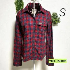 ホリスター・S 長袖ネルシャツ 赤/青 チェック柄 コットン100%