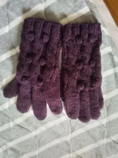 パープル編み込みデザイン手袋　LACOSTE