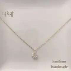 14kgf プチ淡水パールボール×ゴールドチェーン華奢ネックレス