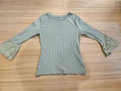 ミントグリーン フレアスリーブ 七分袖カットソー