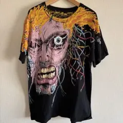 極大プリント マヤ文明 アステカ カレンダー 総柄Tシャツ XL 黒 