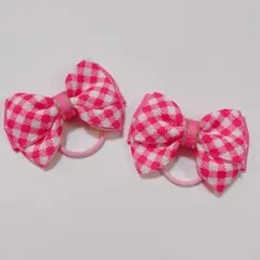 Ⓑ-1　ハンドメイド　ヘアゴム　トリプルリボン　チェック　ピンク