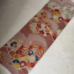 和風テーブルランナー　　９３花柄刺繍裏表総柄