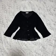 薄手カーディガン　黒　七分袖　大きいサイズ　春夏　羽織り　レース　透かし編　古着