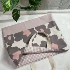 ハンドメイド　レッスンバック　お花柄×ピンクチェック柄