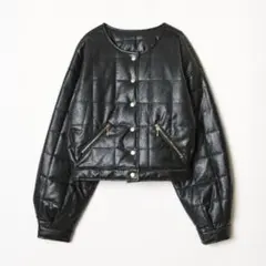 REDYAZEL フェイクレザーキルトノーカラージャケット