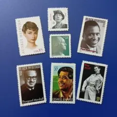 外国切手 アメリカ 2000年代 著名な歴史的人物や文化人 シール式 7種