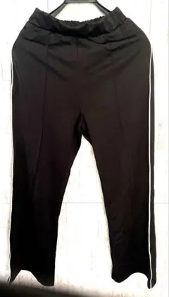 ワイドパンツ　黒　横ライン　Lサイズ　ウエストゴム