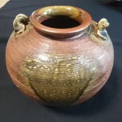 信楽焼 明山作★高さ20cm 耳付き花瓶 未使用‼️花入れ フラワーポット 壺