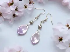 20%off　ピアス(イヤリング)　【花びらパープル】×クリスタルシルバーパール