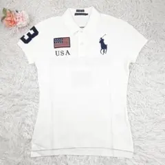 美品◎ラルフローレン 半袖ポロシャツ ホワイト 白 ビッグポニー刺繍 USA刺繍