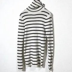 UNIQLO ユニクロ　リブタートルネックセーター　オフホワイト　ボーダー　M