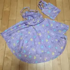 レインコート紫色ハート模様100cm 袋付き