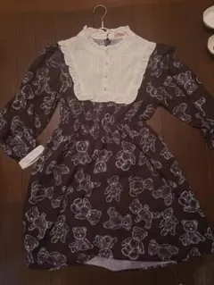 くま柄 フリル襟 ワンピース