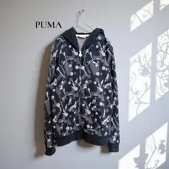 プーマ フルジップパーカー 【L】 総柄 ロゴ刺繍 スポーティー b727