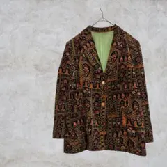 レトロ　総柄テーラードジャケット ペイズリー調 ヴィンテージ風 派手柄 個性派